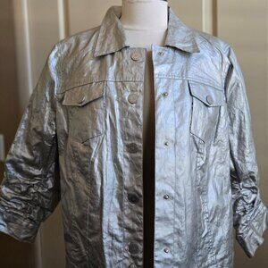 PETER NYGARD JEAN SILVER METALLIC JEAN JACKET SZ 16